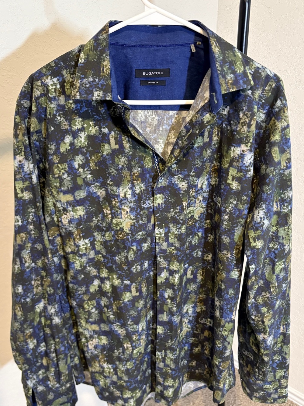 Bugatchi Men's Blue & Green Patterned Long-Sleeve Shirt
